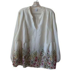 Old Navy Womens Peasant Blouse Size XL Floral Chiffon Boho Lace Trim Long Sleeve